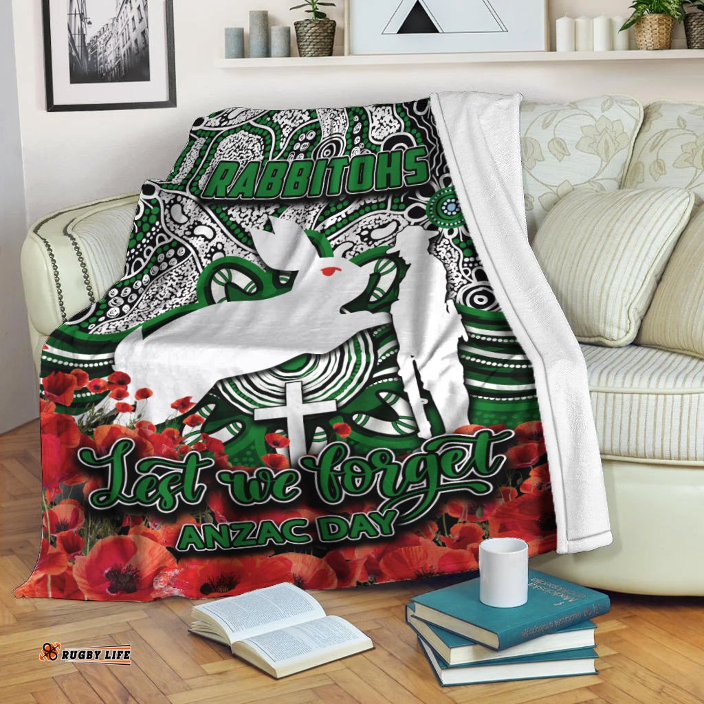Rabbitohs Premium Blanket ANZAC Day Poppy Flowers With Aboriginal