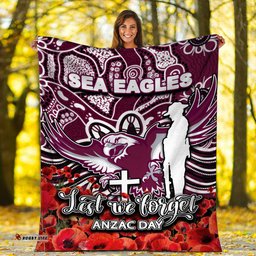 Sea Eagles Premium Blanket ANZAC Day Poppy Flowers With Aboriginal