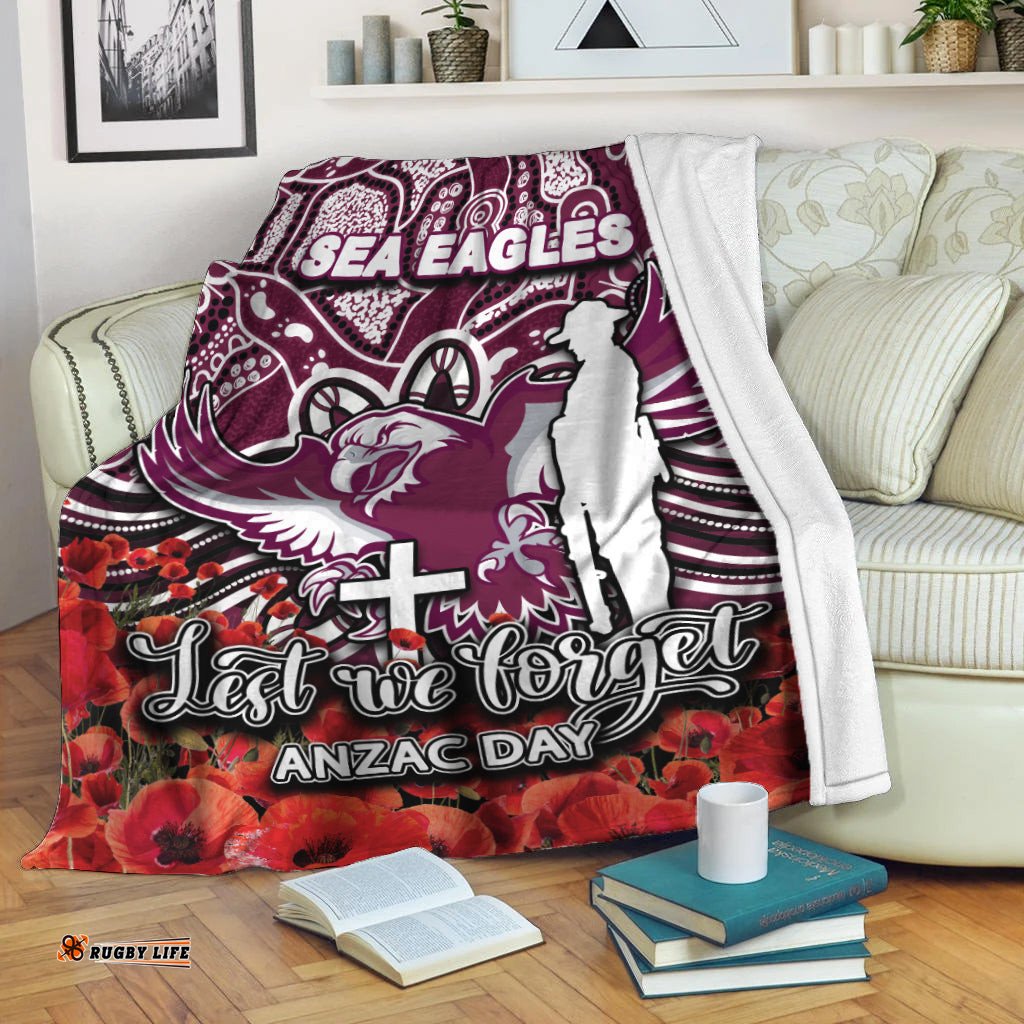 Sea Eagles Premium Blanket ANZAC Day Poppy Flowers With Aboriginal