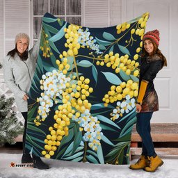 Australia Golden Wattle Blanket - Golden Wattle Seamless Patterns Blue Background Blanket