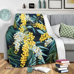 Australia Golden Wattle Blanket - Golden Wattle Seamless Patterns Blue Background Blanket