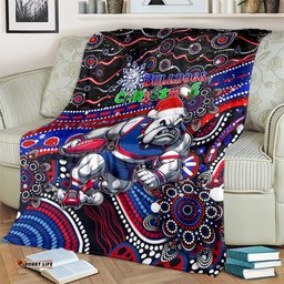 Merry Christmas AFL Bulldogs Blanket Aboriginal Santa Football Mascot