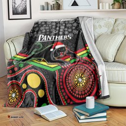Panthers Rugby Christmas Blanket Merry Xmas Mix Aboriginal Art Black Version