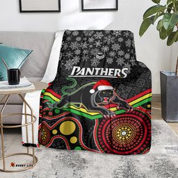 Panthers Rugby Christmas Blanket Merry Xmas Mix Aboriginal Art Black Version