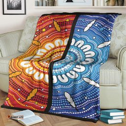 Australia Aboriginal Inspired Blanket - Blue And Orange Aboriginal Dot Art Vector Painting