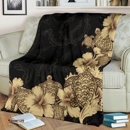 Hibiscus Plumeria Golden Turtle Premium Blanket
