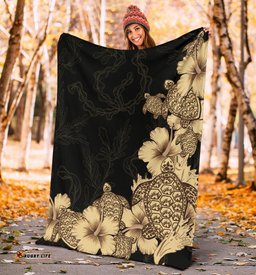 Hibiscus Plumeria Golden Turtle Premium Blanket