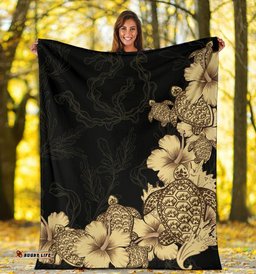 Hibiscus Plumeria Golden Turtle Premium Blanket