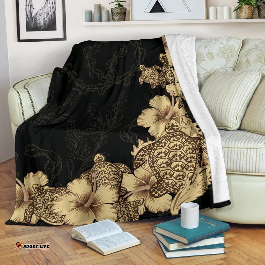 Hibiscus Plumeria Golden Turtle Premium Blanket