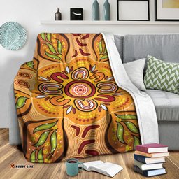 Australia Aboriginal Inspired Blanket - Aboriginal Art Background With Wattle Leaf