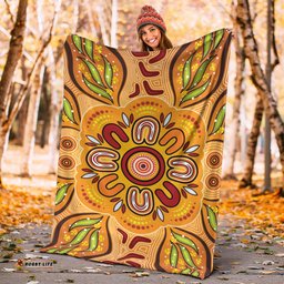 Australia Aboriginal Inspired Blanket - Aboriginal Art Background With Wattle Leaf