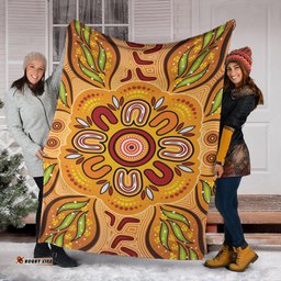 Australia Aboriginal Inspired Blanket - Aboriginal Art Background With Wattle Leaf