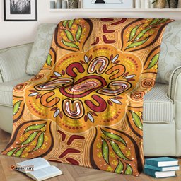 Australia Aboriginal Inspired Blanket - Aboriginal Art Background With Wattle Leaf