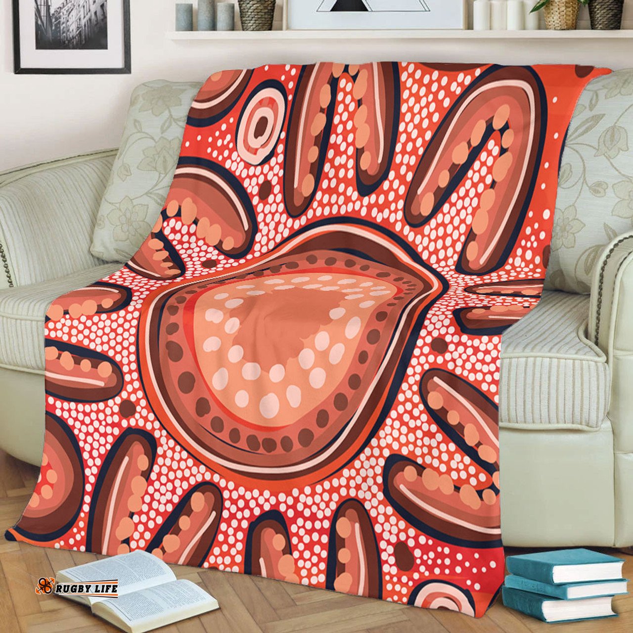 Australia Dot Painting Inspired Aboriginal Blanket - Big Flower Painting With Aboriginal Dot Blanket