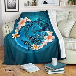 New Zealand Premium Blanket, Blue Plumeria Animal Turtle Tattoo