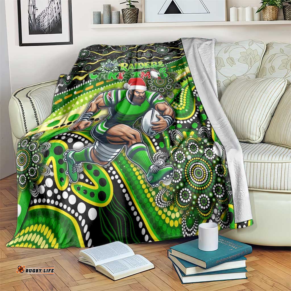 Merry Christmas Raiders Blanket Aboriginal Santa Rugby Mascot Canberra