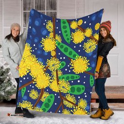 Australia Aboriginal Blanket - Australian Yellow Wattle Flower Artwork Blanket