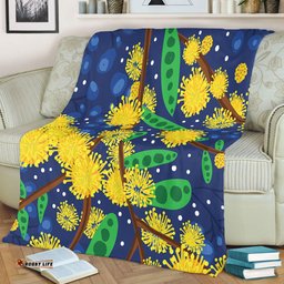 Australia Aboriginal Blanket - Australian Yellow Wattle Flower Artwork Blanket