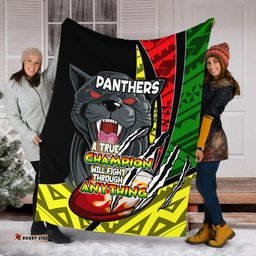 Penrith Panthers Premium Blanket - A True Champion Will Fight Through Anything With Polynesian Patterns