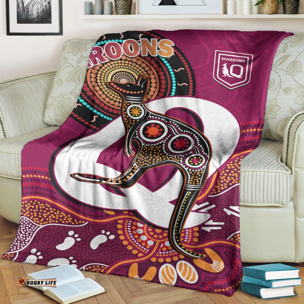 Maroons Rugby Premium Blanket Queensland Kangaroo Aboriginal Dot Paintings