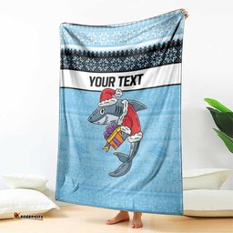 NRL CronullaSutherland Christmas Personalised Blanket with Sharkies Santa