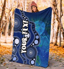 Custom Text Aboriginal Premium Blanket Australia Indigenous Flag Circle Dot Painting Art Blue