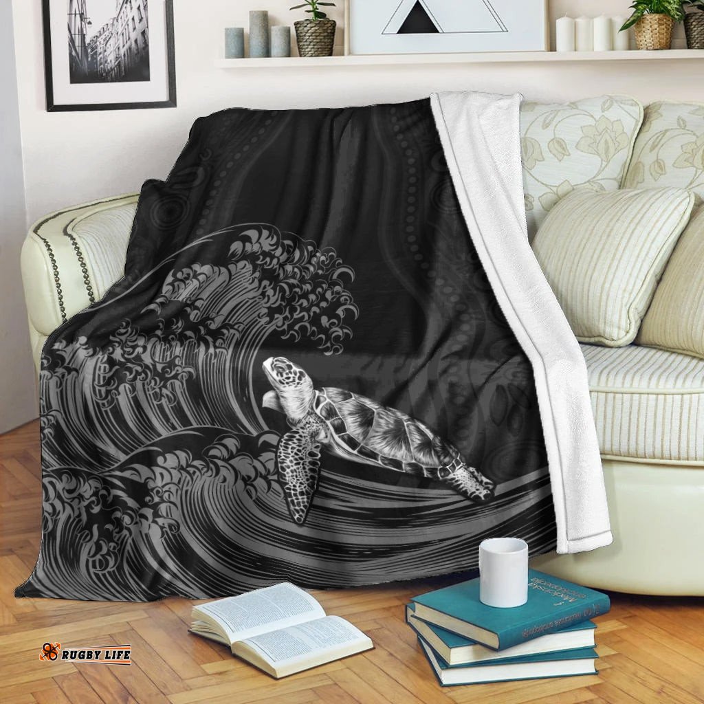 Torres Strait Islands Premium Blanket The Dhari Mix Aboriginal Turtle Version Black