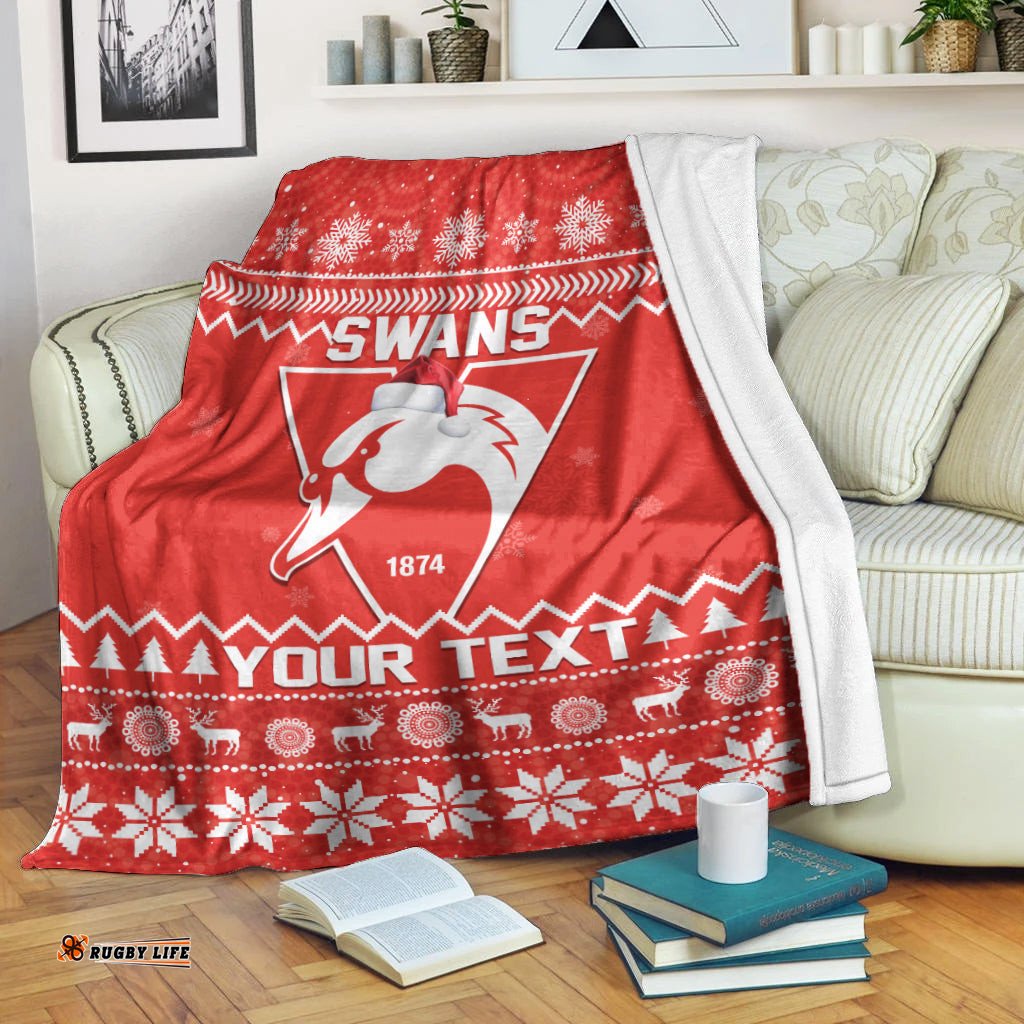 Custom Personalised Swans Football Christmas Premium Blanket Sydney Indigenous Merry Xmas