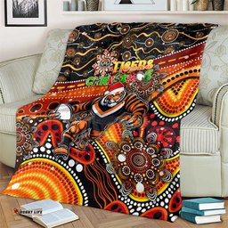 Merry Christmas Wests Tigers Blanket Aboriginal Santa Rugby Mascot The Tigers
