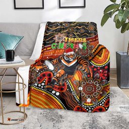 Merry Christmas Wests Tigers Blanket Aboriginal Santa Rugby Mascot The Tigers