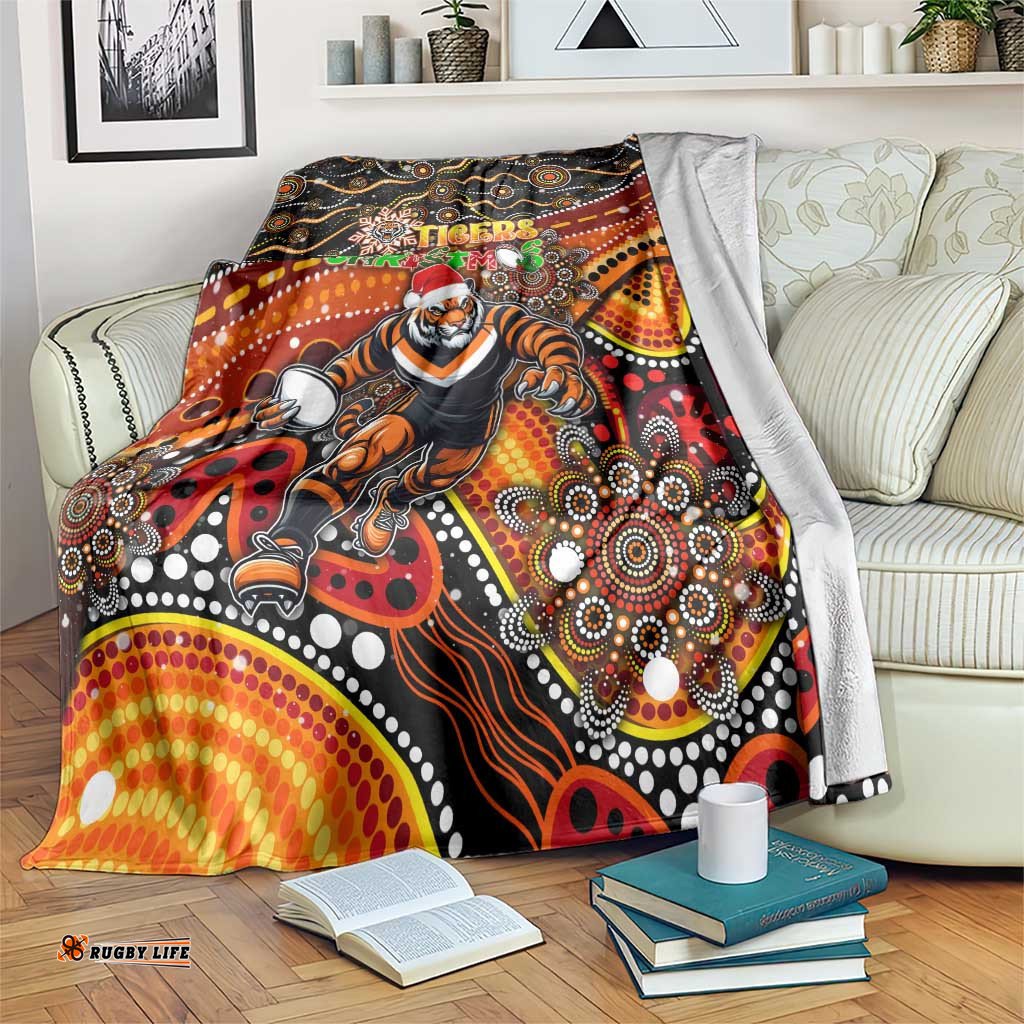 Merry Christmas Wests Tigers Blanket Aboriginal Santa Rugby Mascot The Tigers