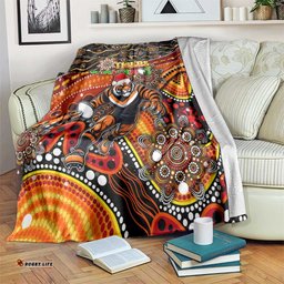 Merry Christmas Wests Tigers Blanket Aboriginal Santa Rugby Mascot The Tigers