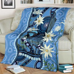 Australia Flannel Flower With Superb Fairywren Blanket Aboriginal Art