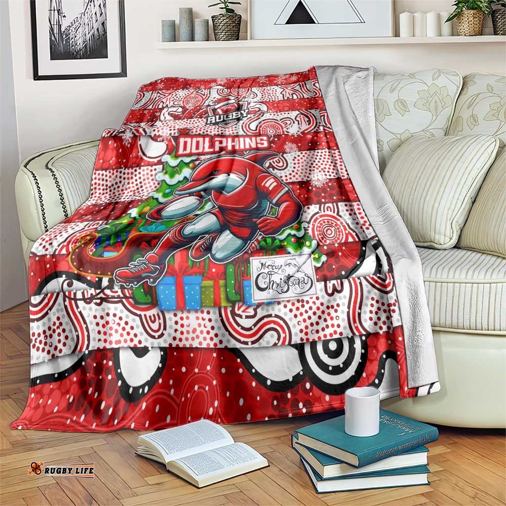 Dolphins Rugby Merry Christmas Blanket Indigenous Australian Art