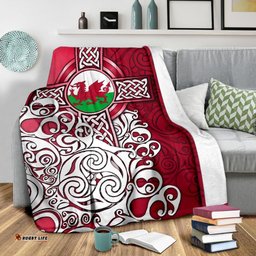 Wales Celtic Premium Blanket Welsh Dragon Flag with Celtic Cross