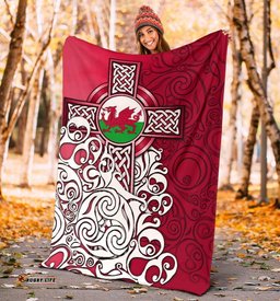 Wales Celtic Premium Blanket Welsh Dragon Flag with Celtic Cross