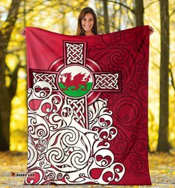 Wales Celtic Premium Blanket Welsh Dragon Flag with Celtic Cross