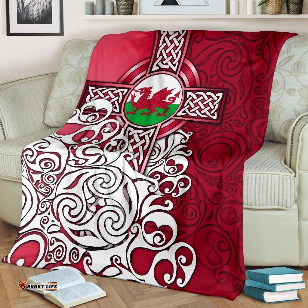 Wales Celtic Premium Blanket Welsh Dragon Flag with Celtic Cross