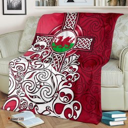 Wales Celtic Premium Blanket Welsh Dragon Flag with Celtic Cross