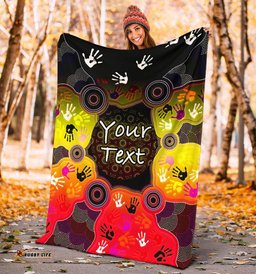 Australia Custom Aboriginal Inspired Blanket - Indigenous Circle Dot Painting Handprints Art
