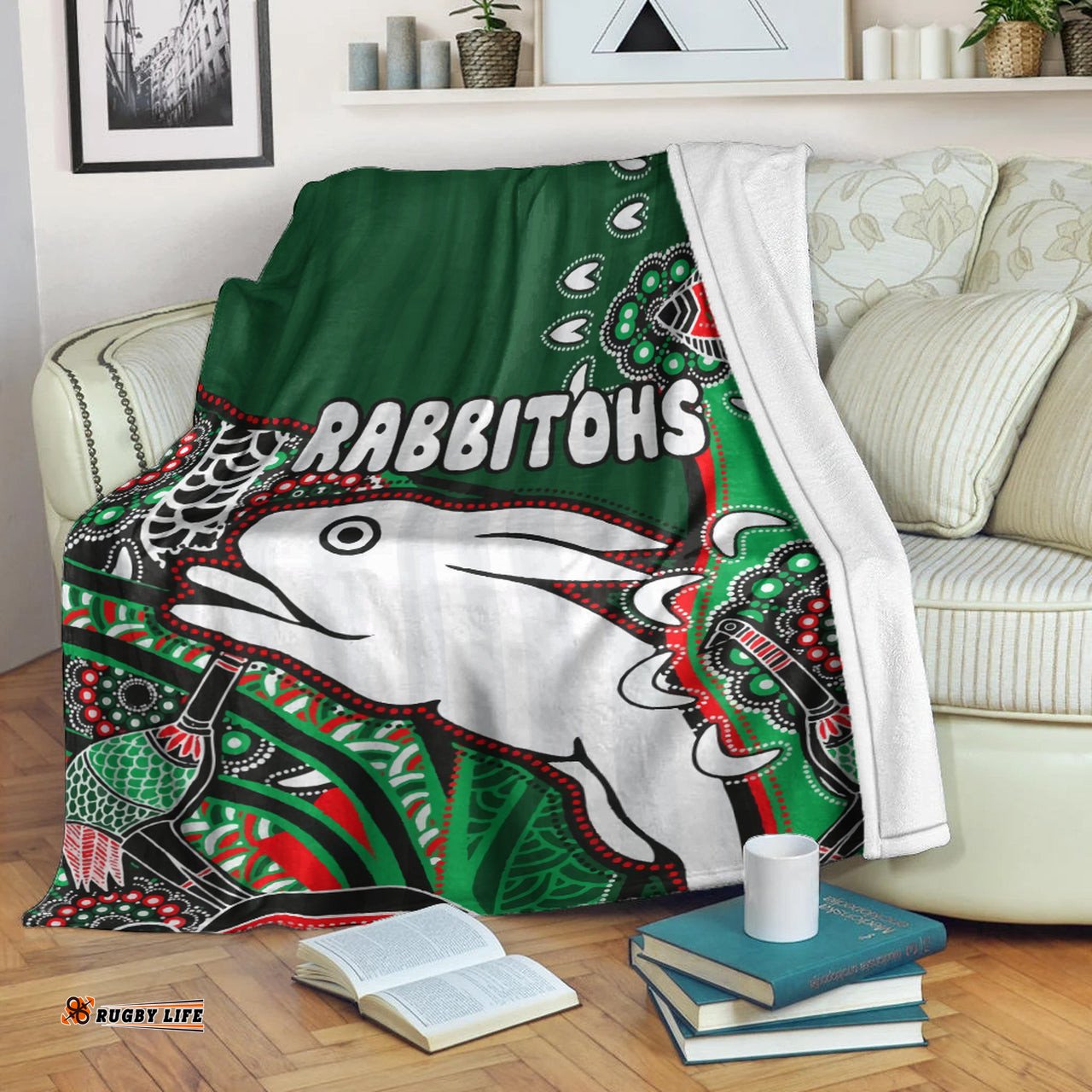 South Sydney Rabbitohs Rugby Custom Blanket Indigenous Dreaming Rabbitohs