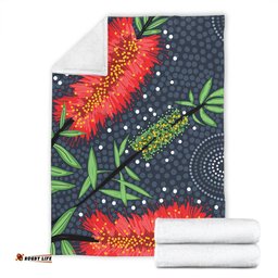 Australia Flowers Aboriginal Blanket - Red Bottle Brush Tree Depicted In Aboriginal Style Blanket