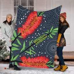 Australia Flowers Aboriginal Blanket - Red Bottle Brush Tree Depicted In Aboriginal Style Blanket