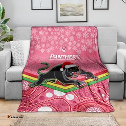 Panthers Rugby Christmas Blanket Merry Xmas Mix Aboriginal Art Pink Version