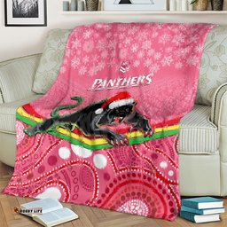 Panthers Rugby Christmas Blanket Merry Xmas Mix Aboriginal Art Pink Version