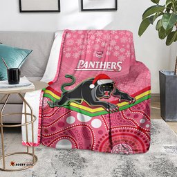 Panthers Rugby Christmas Blanket Merry Xmas Mix Aboriginal Art Pink Version