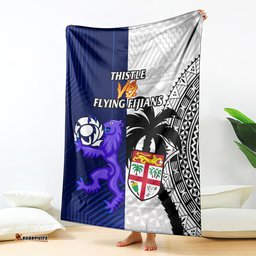 Fiji And Scotland Rugby Blanket Fijian Tapa Pattern With Thistle
