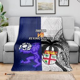 Fiji And Scotland Rugby Blanket Fijian Tapa Pattern With Thistle