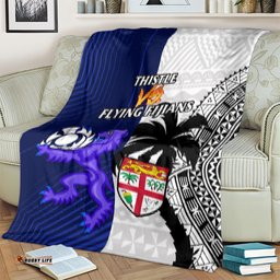 Fiji And Scotland Rugby Blanket Fijian Tapa Pattern With Thistle