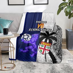 Fiji And Scotland Rugby Blanket Fijian Tapa Pattern With Thistle